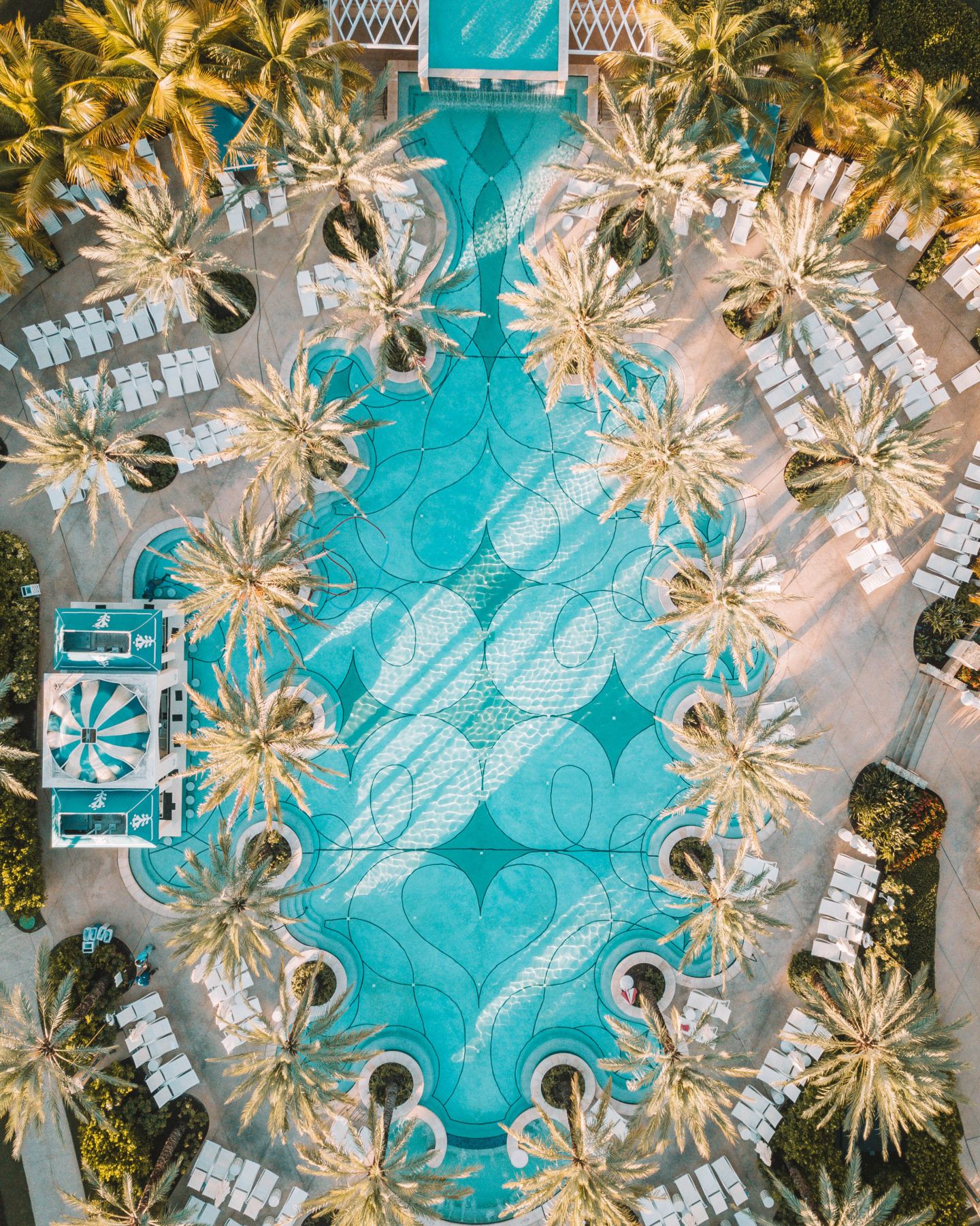 drone shot of resort pool in the bahamas