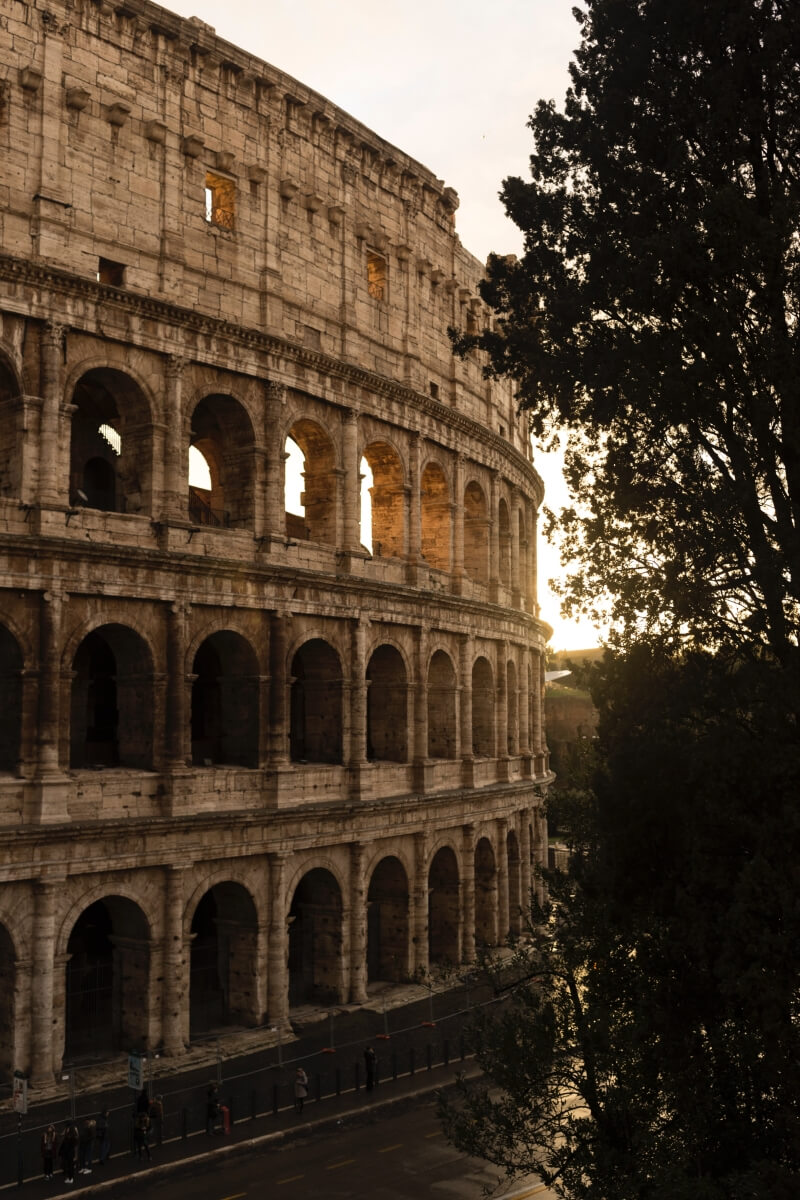 colosseum at sunset with soft light rome italy