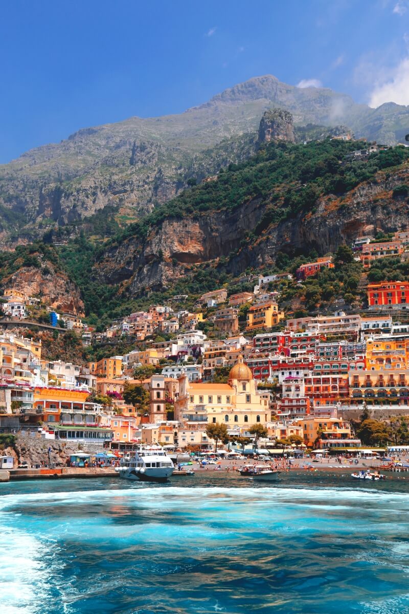 view of colorful positano from the water 10 days in italy itinerary