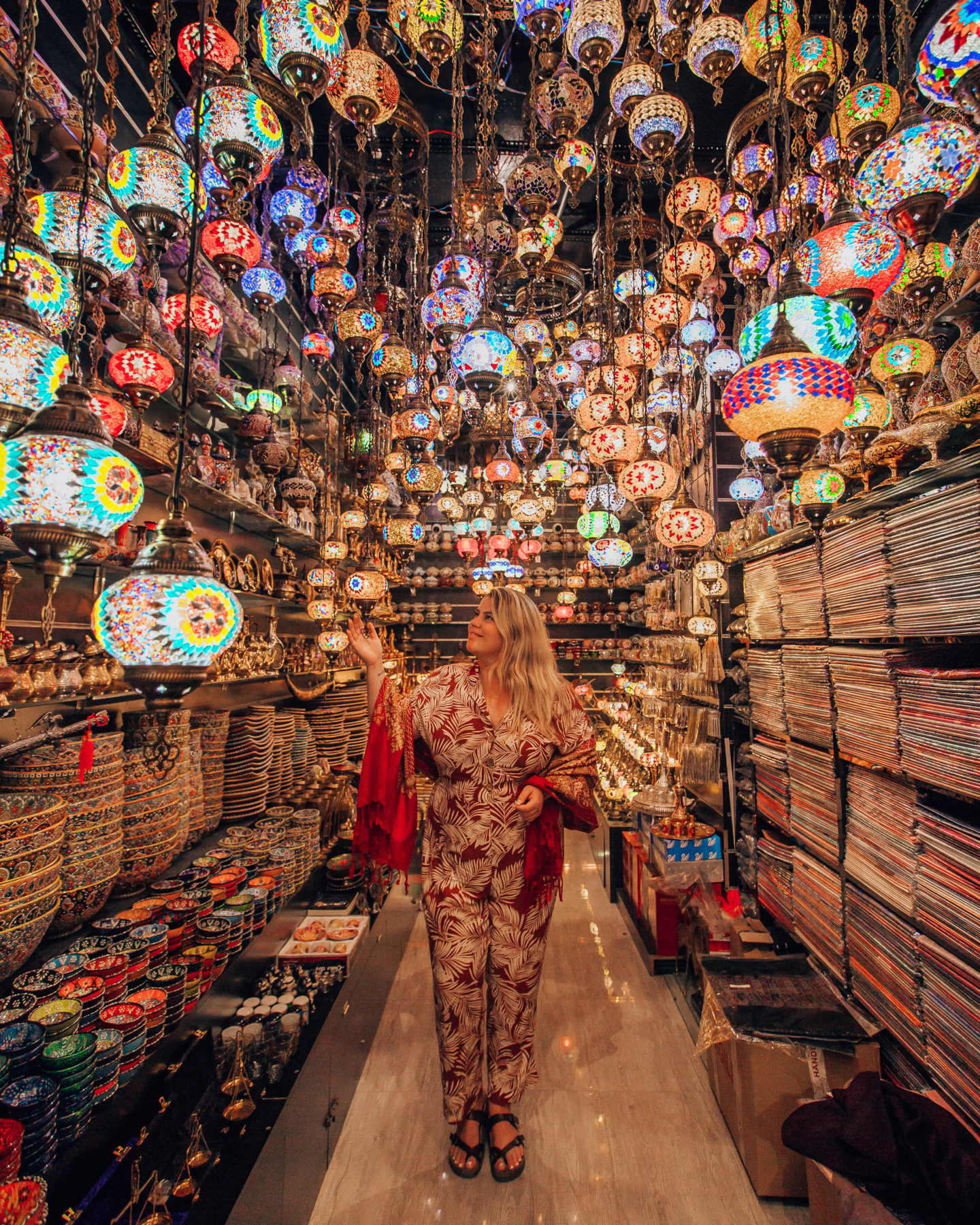 One of the lamp and pottery shops at the Spice Souk in Dubai