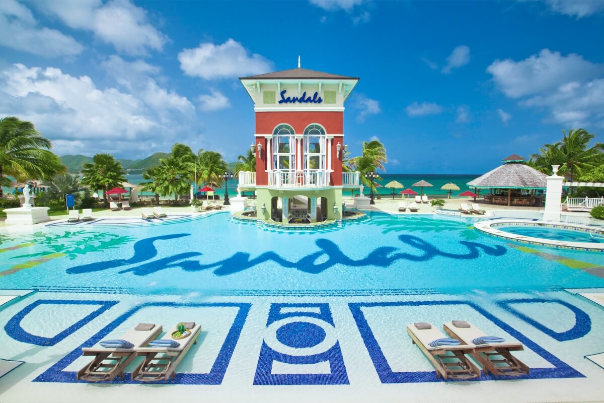 pool at sandals grande st lucian best overwater bungalows in the caribbean