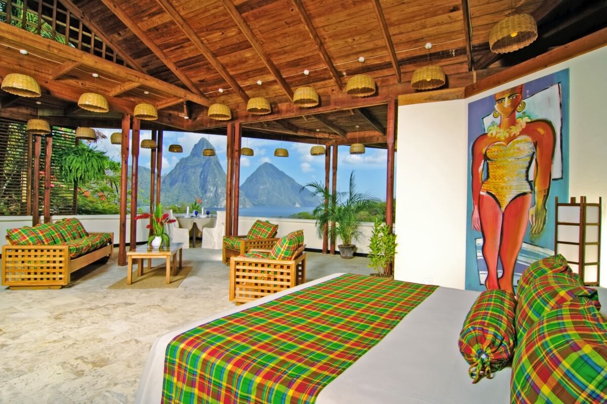 inside a guest room with the pitons in view at anse chastanet st lucia