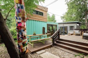shipping container home converted into an airbnb in austin texas