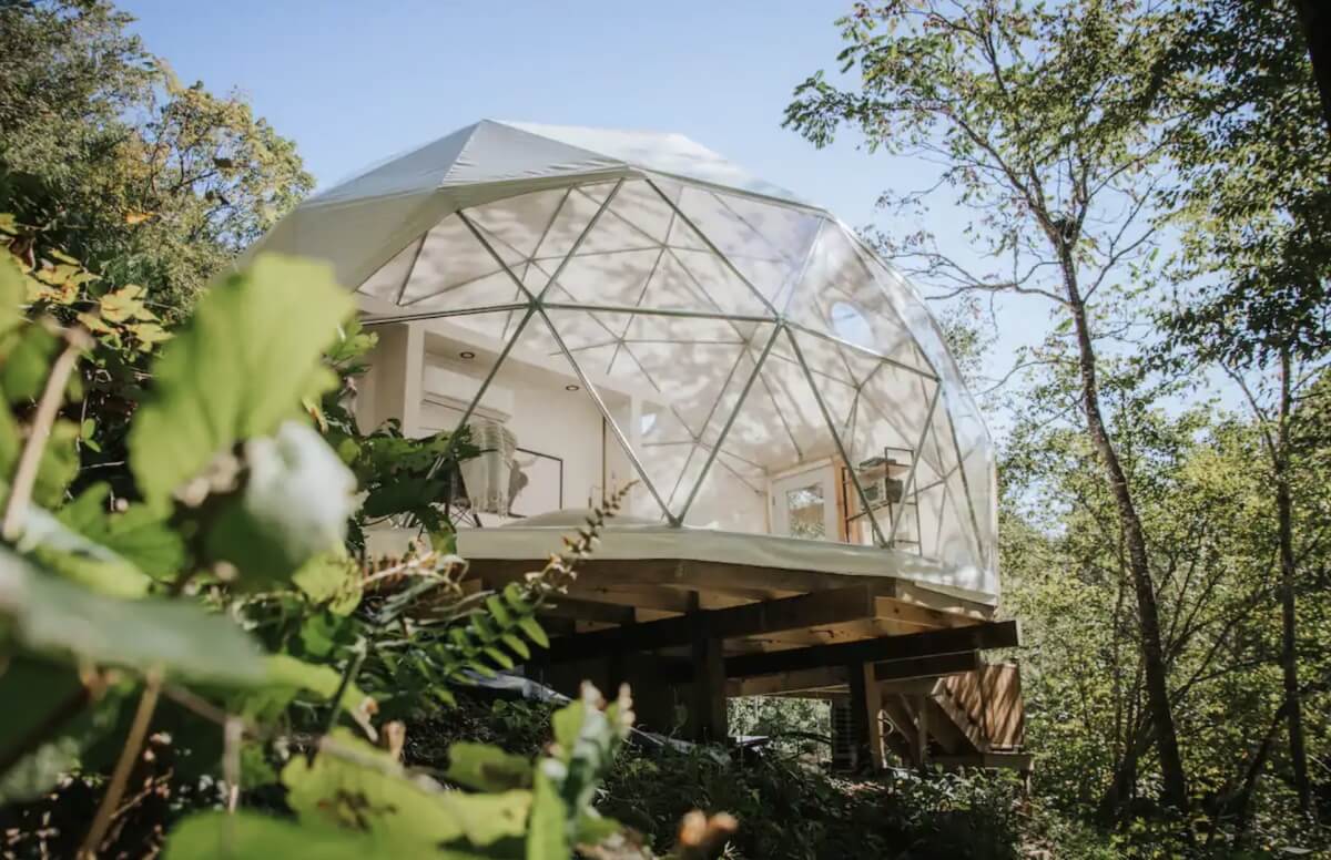 glamping dome in the woods that serves as one of the best airbnbs in asheville north carolina