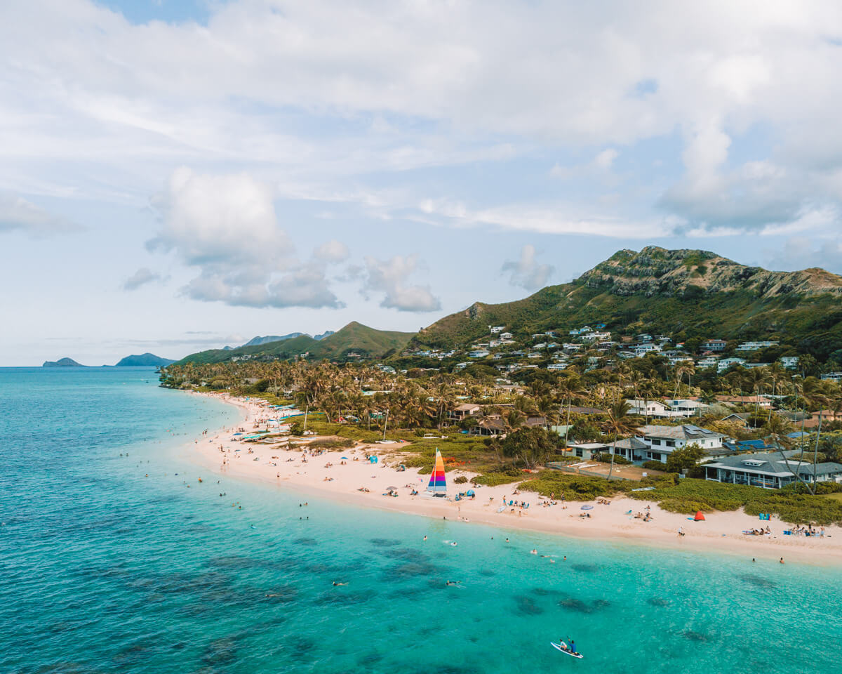 drone photo of lanikai beach on the east end of oahu hawaii