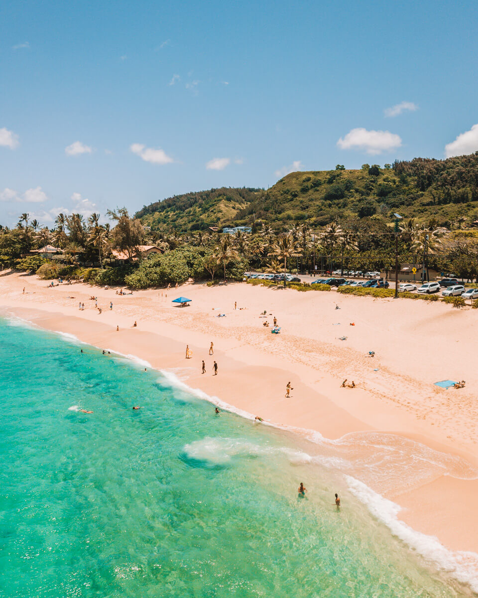 drone photo of north shore beaches in oahu hawaii