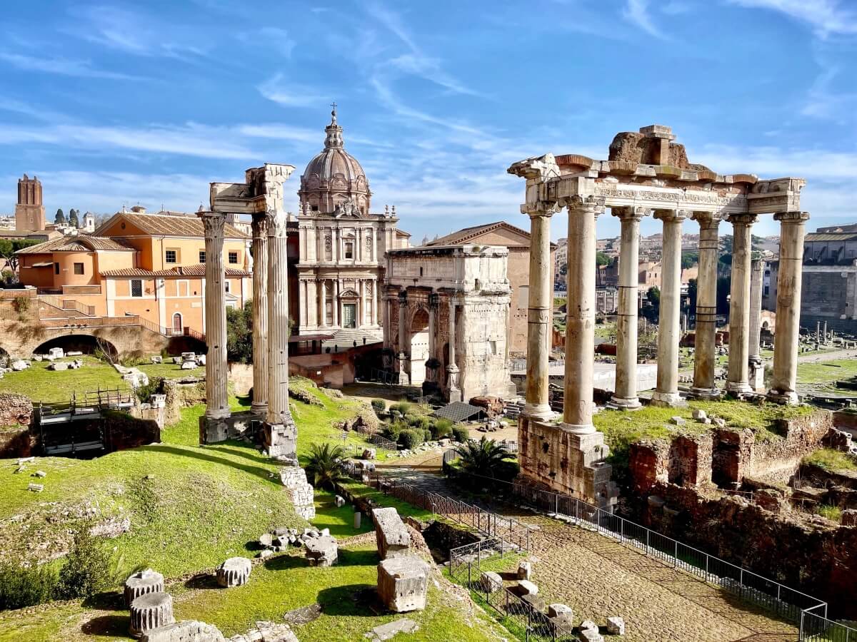 ancient roman ruins in the roman forum in rome italy