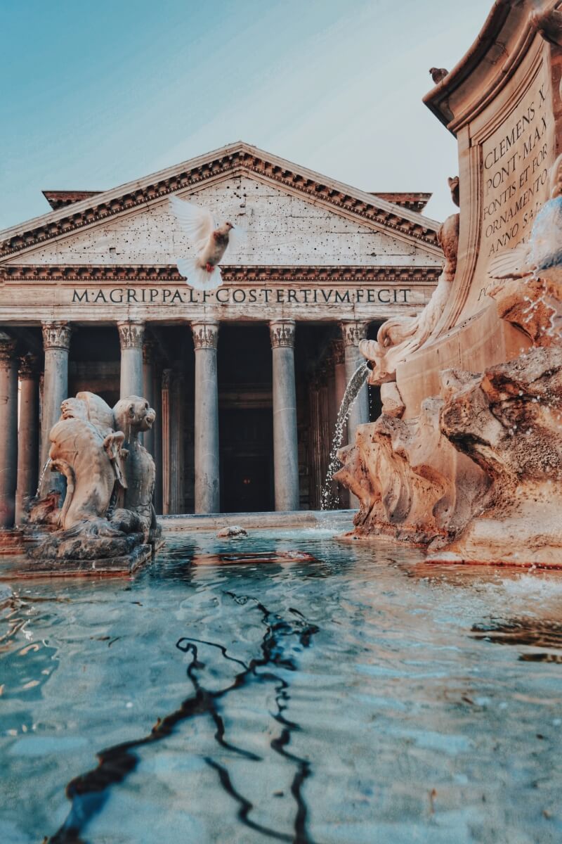 fountain amongst ancient buildings in rome