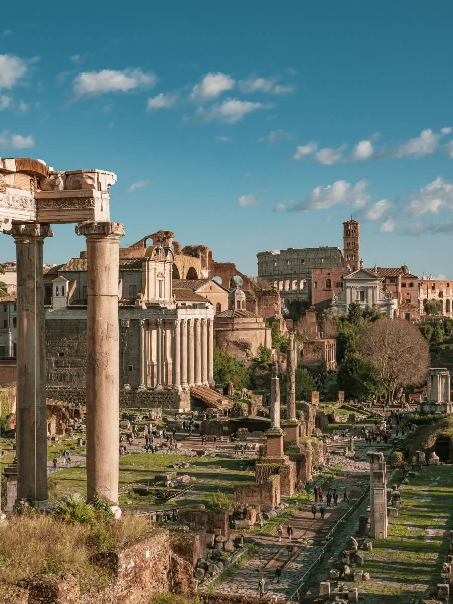 the ancient ruins of the Roman Forum in Rome amongst the city